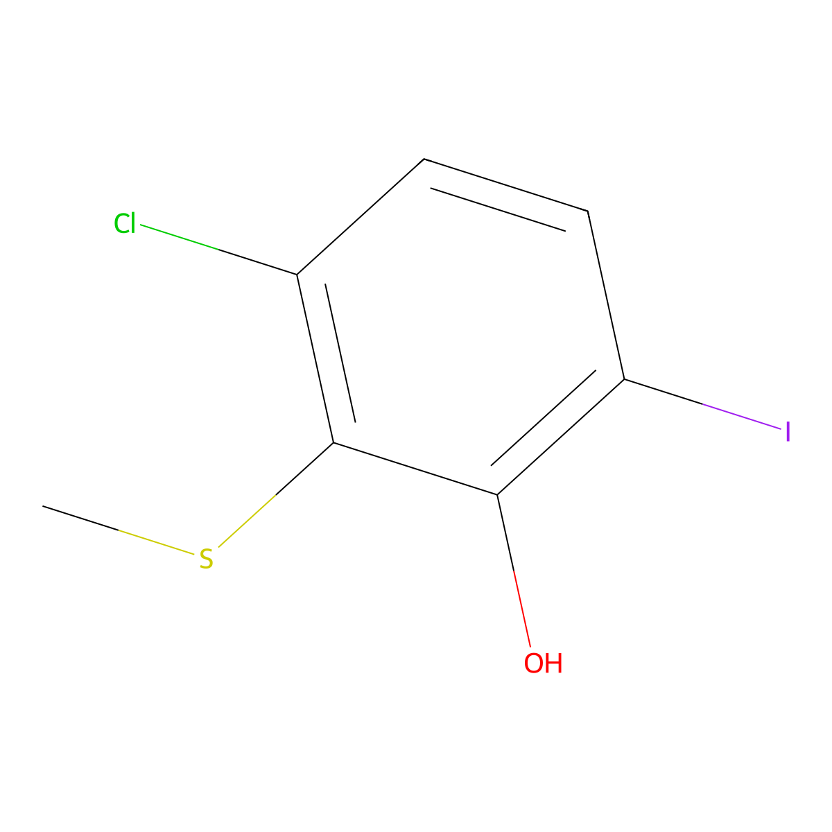 3-Chloro-6-iodo-2-(methylthio)phenol molecular structure, CAS 2710589-96-9