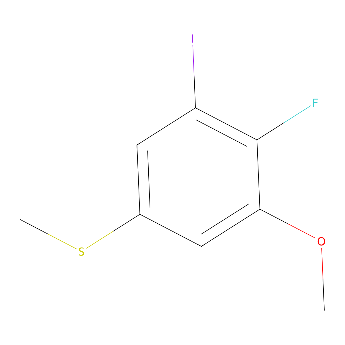 (4-Fluoro-3-iodo-5-methoxyphenyl)(methyl)sulfane molecular structure, CAS 2710597-52-5