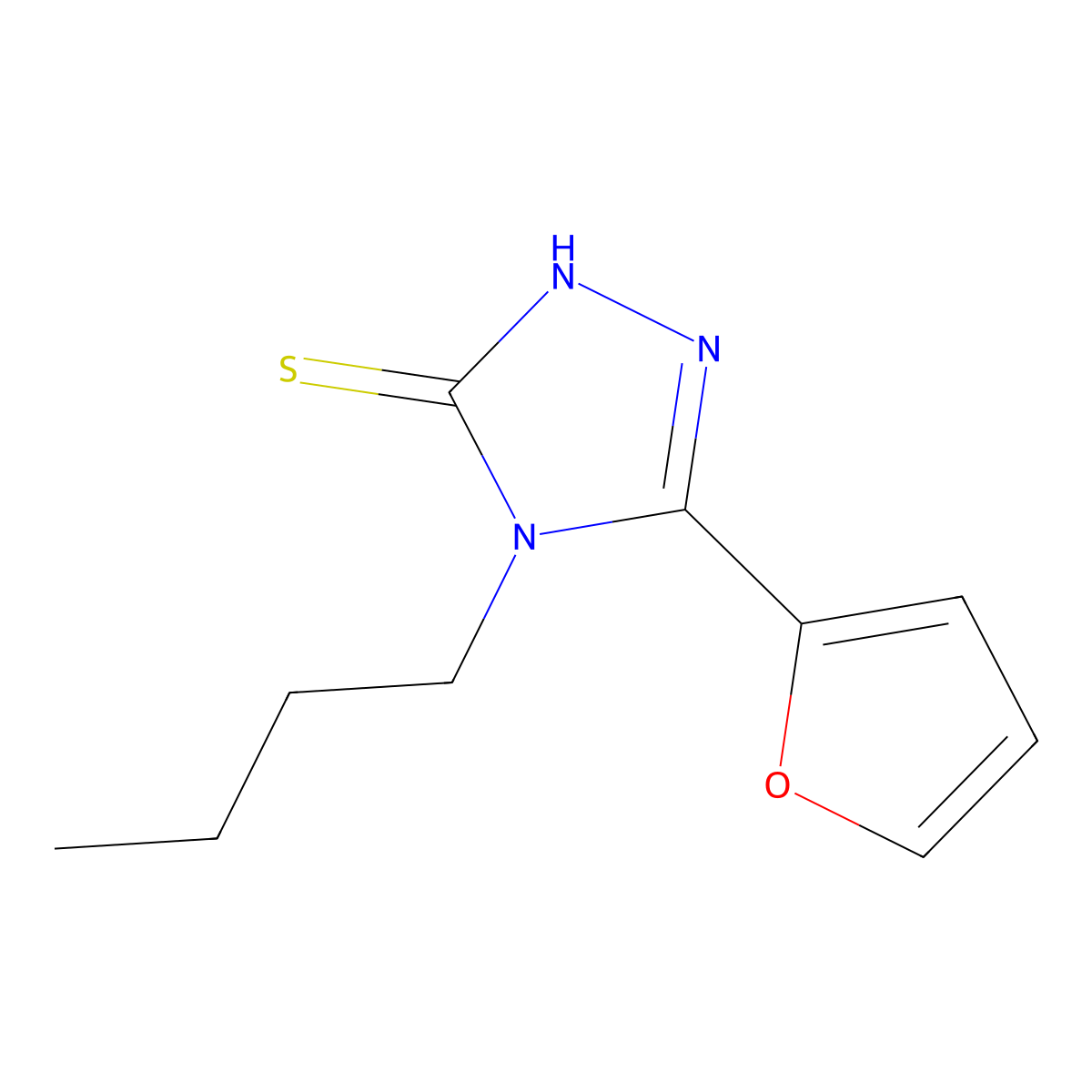 4-butyl-3-(furan-2-yl)-1H-1,2,4-triazole-5-thione molecular structure, CAS 27106-15-6