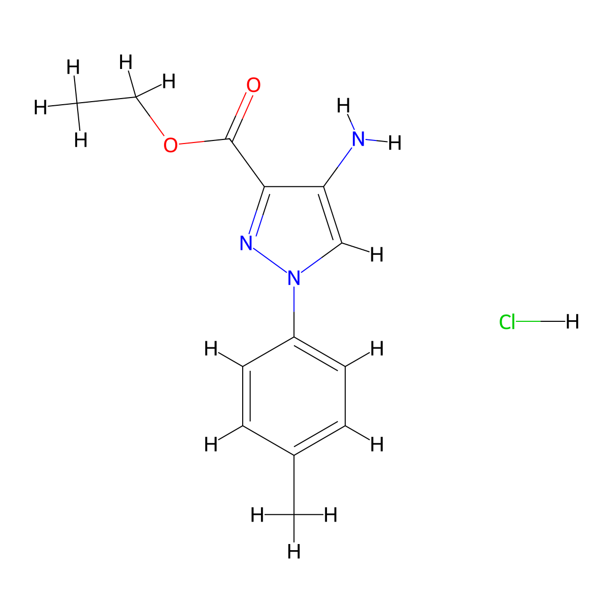 Ethyl 4-amino-1-(4-methylphenyl)pyrazole-3-carboxylate;hydrochloride molecular structure, CAS 2710625-91-3