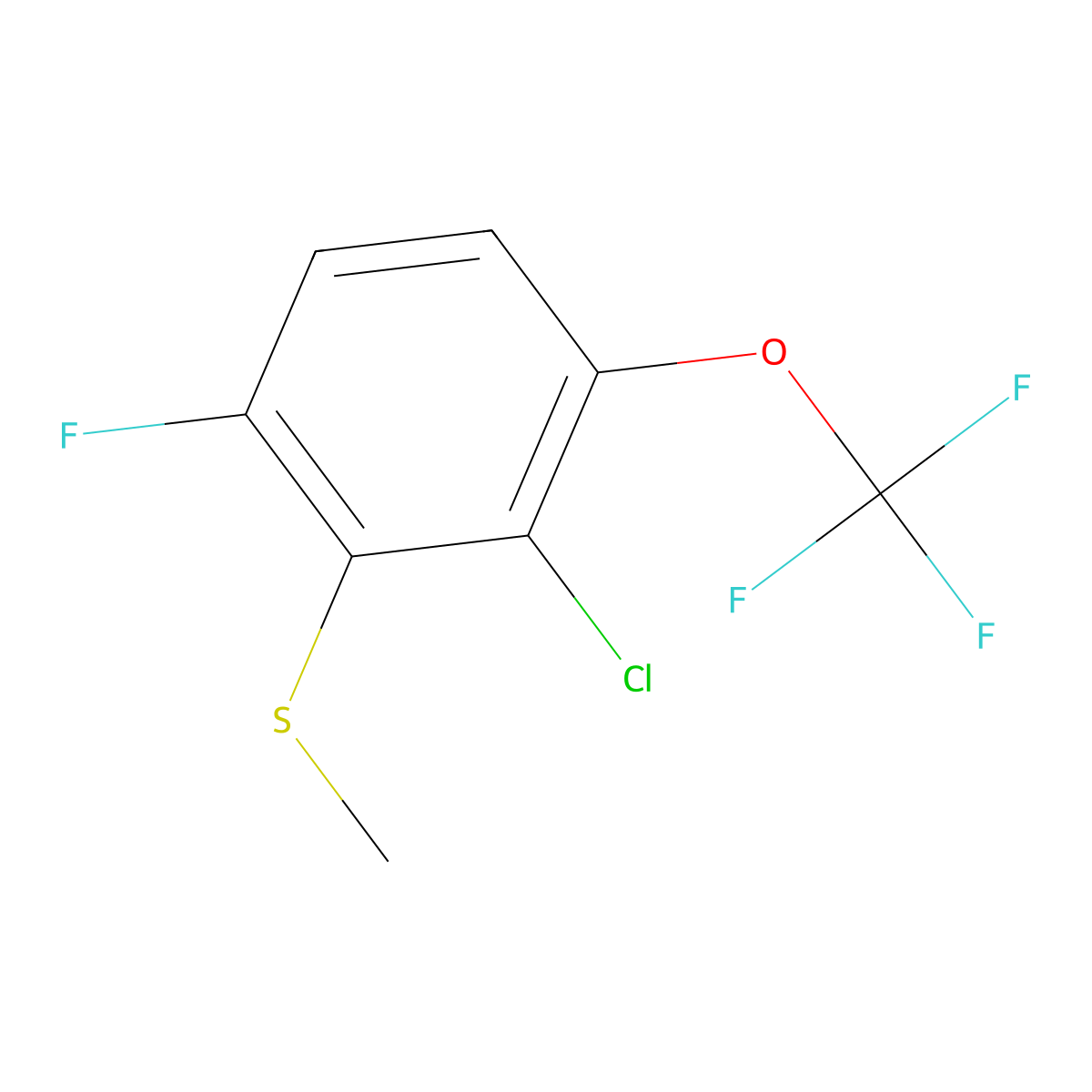 2-Chloro-4-fluoro-3-(methylthio)-1-(trifluoromethoxy)benzene molecular structure, CAS 2710783-73-4