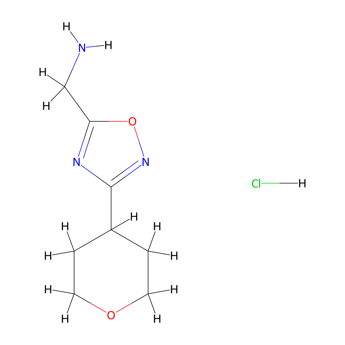 [3-(Oxan-4-yl)-1,2,4-oxadiazol-5-yl]methanamine hydrochloride molecular structure, CAS 2711000-32-5