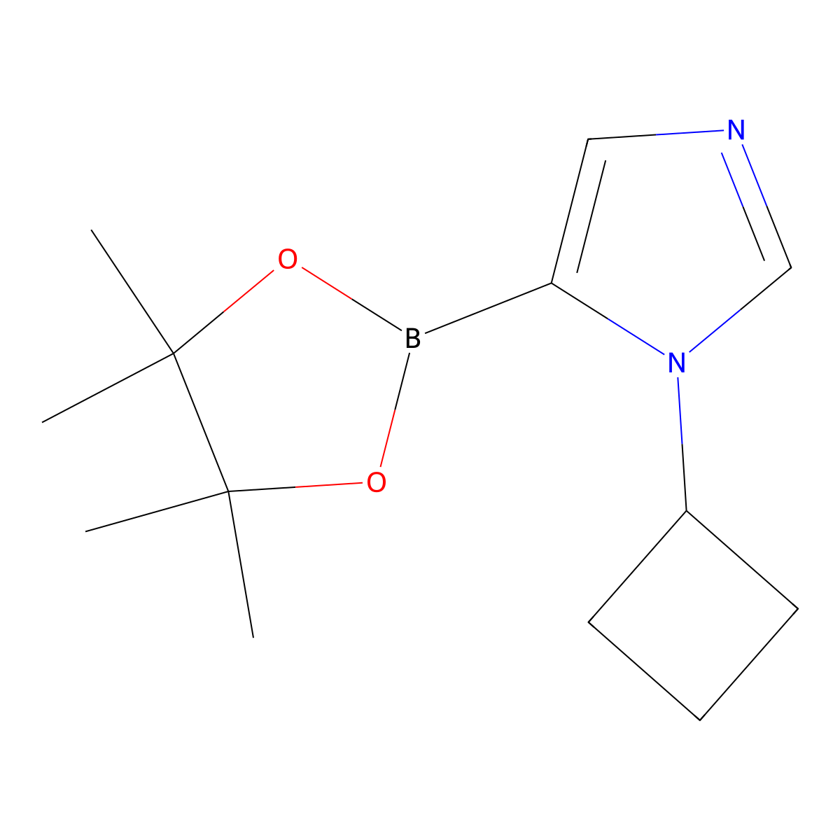 1-cyclobutyl-5-(4,4,5,5-tetramethyl-1,3,2-dioxaborolan-2-yl)-1H-imidazole molecular structure, CAS 2711075-12-4