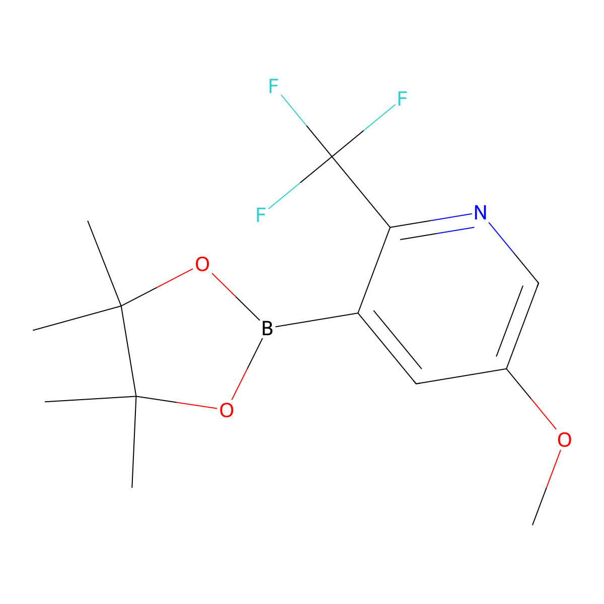 5-Methoxy-3-(4,4,5,5-tetramethyl-1,3,2-dioxaborolan-2-yl)-2-(trifluoromethyl)pyridine molecular structure, CAS 2711075-22-6