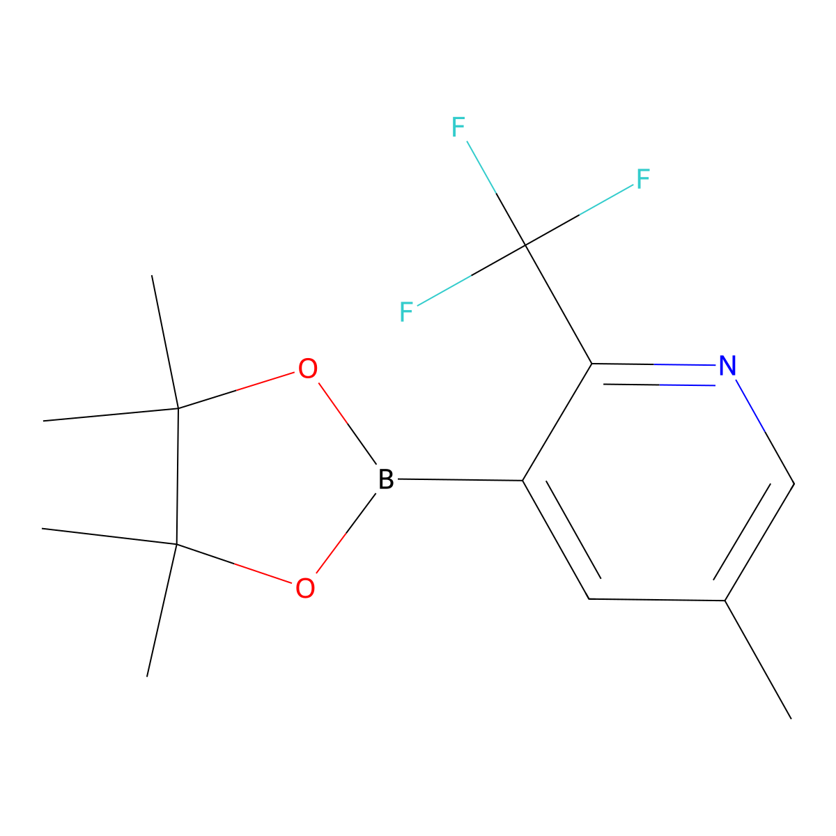 5-Methyl-3-(tetramethyl-1,3,2-dioxaborolan-2-yl)-2-(trifluoromethyl)pyridine molecular structure, CAS 2711075-24-8