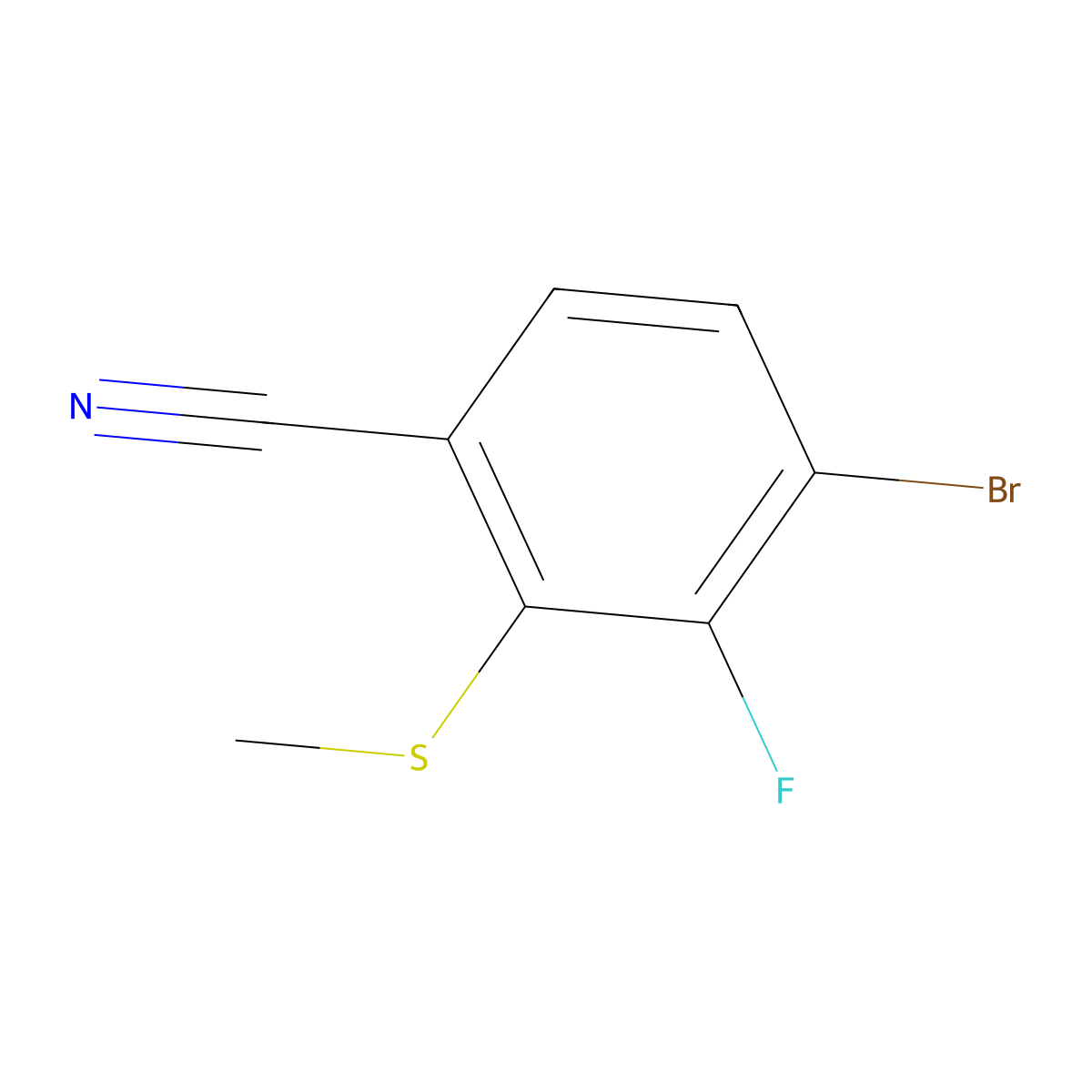 4-Bromo-3-fluoro-2-(methylthio)benzonitrile molecular structure, CAS 2711124-36-4