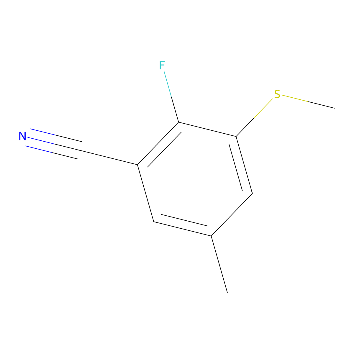 2-Fluoro-5-methyl-3-(methylthio)benzonitrile molecular structure, CAS 2711195-65-0