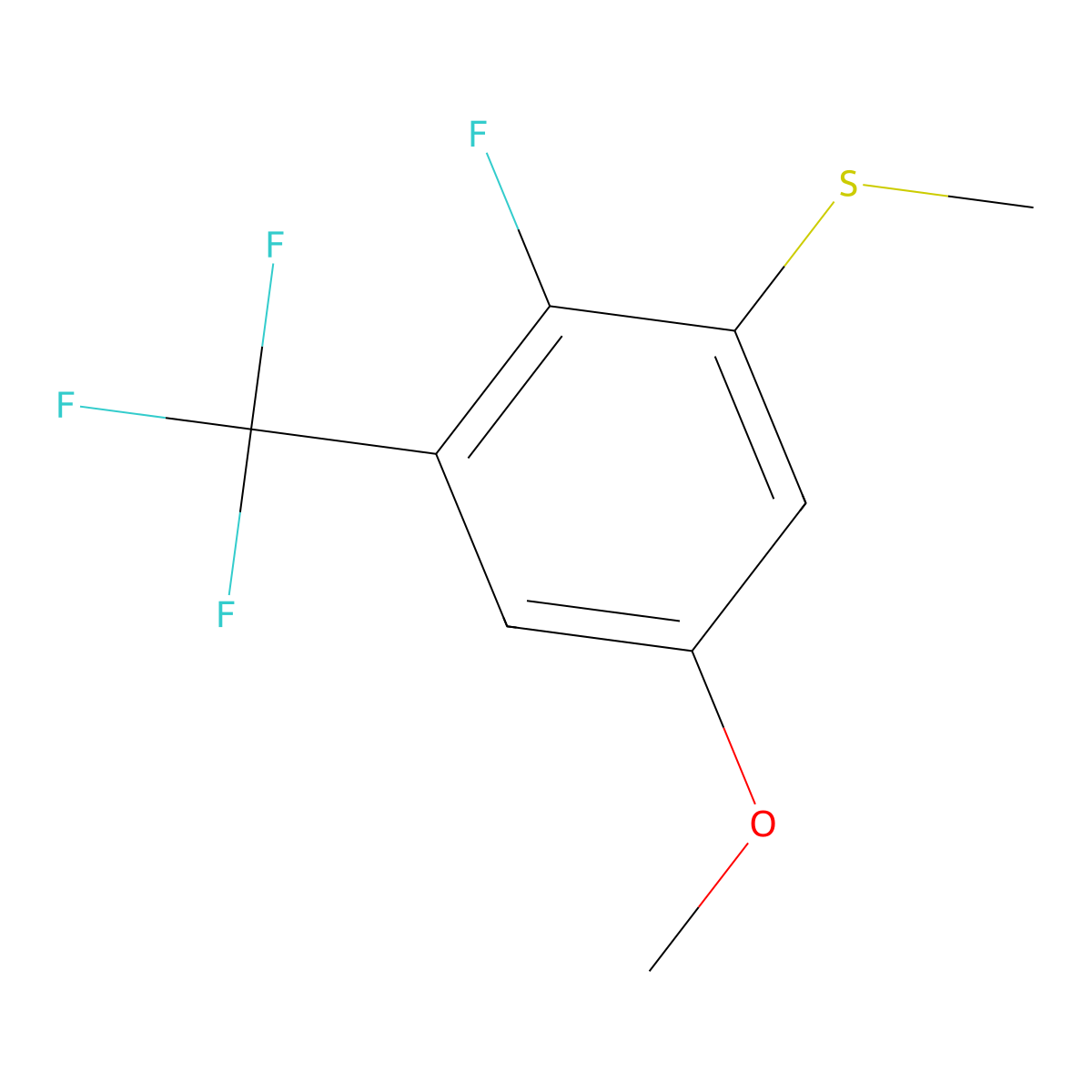 (2-Fluoro-5-methoxy-3-(trifluoromethyl)phenyl)(methyl)sulfane molecular structure, CAS 2711196-28-8