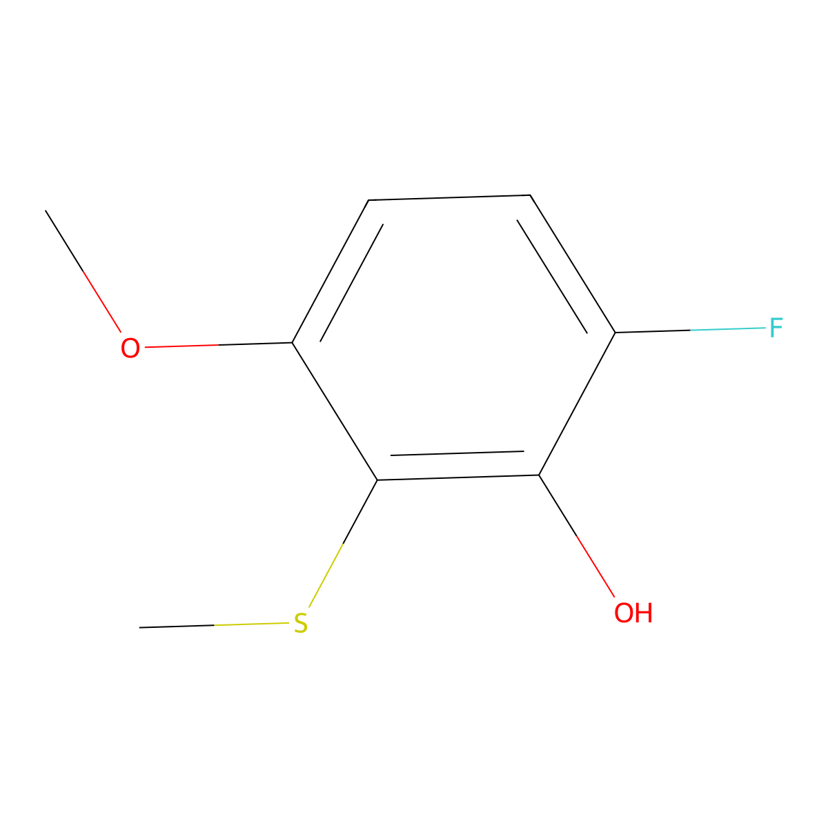 6-Fluoro-3-methoxy-2-(methylthio)phenol molecular structure, CAS 2711285-85-5