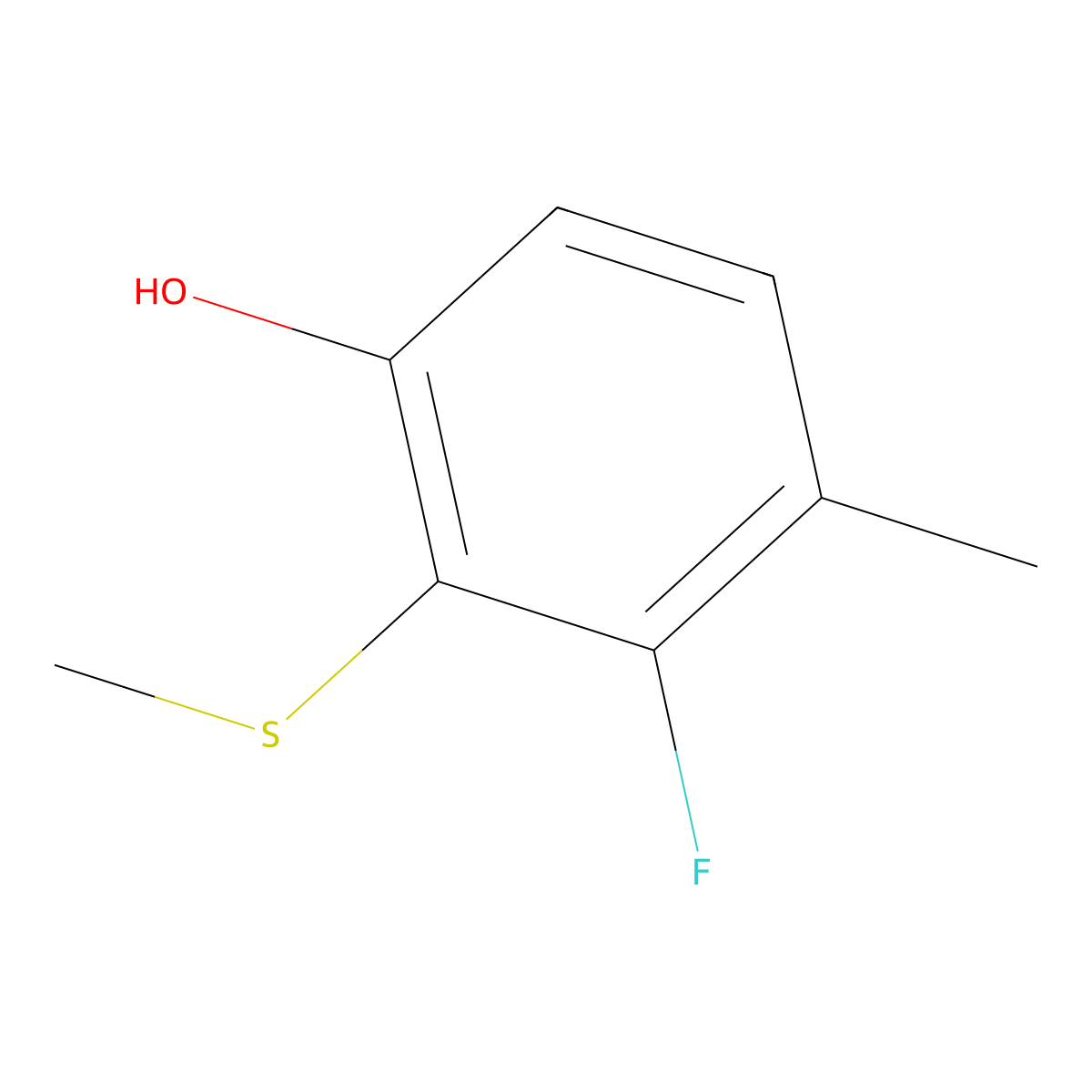 3-Fluoro-4-methyl-2-(methylthio)phenol molecular structure, CAS 2711420-57-2