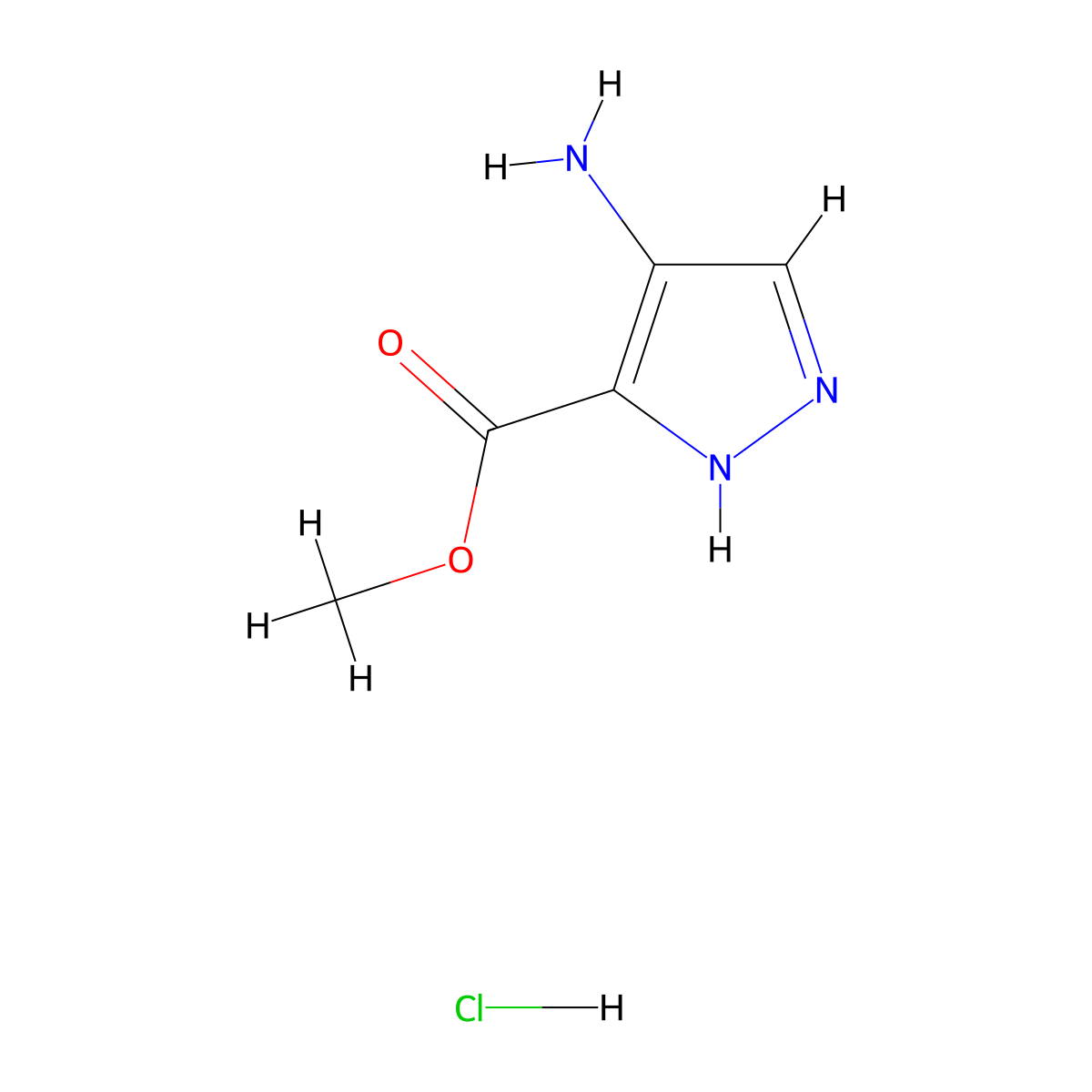 Methyl 4-amino-1H-pyrazole-5-carboxylate hydrochloride molecular structure, CAS 27116-93-4