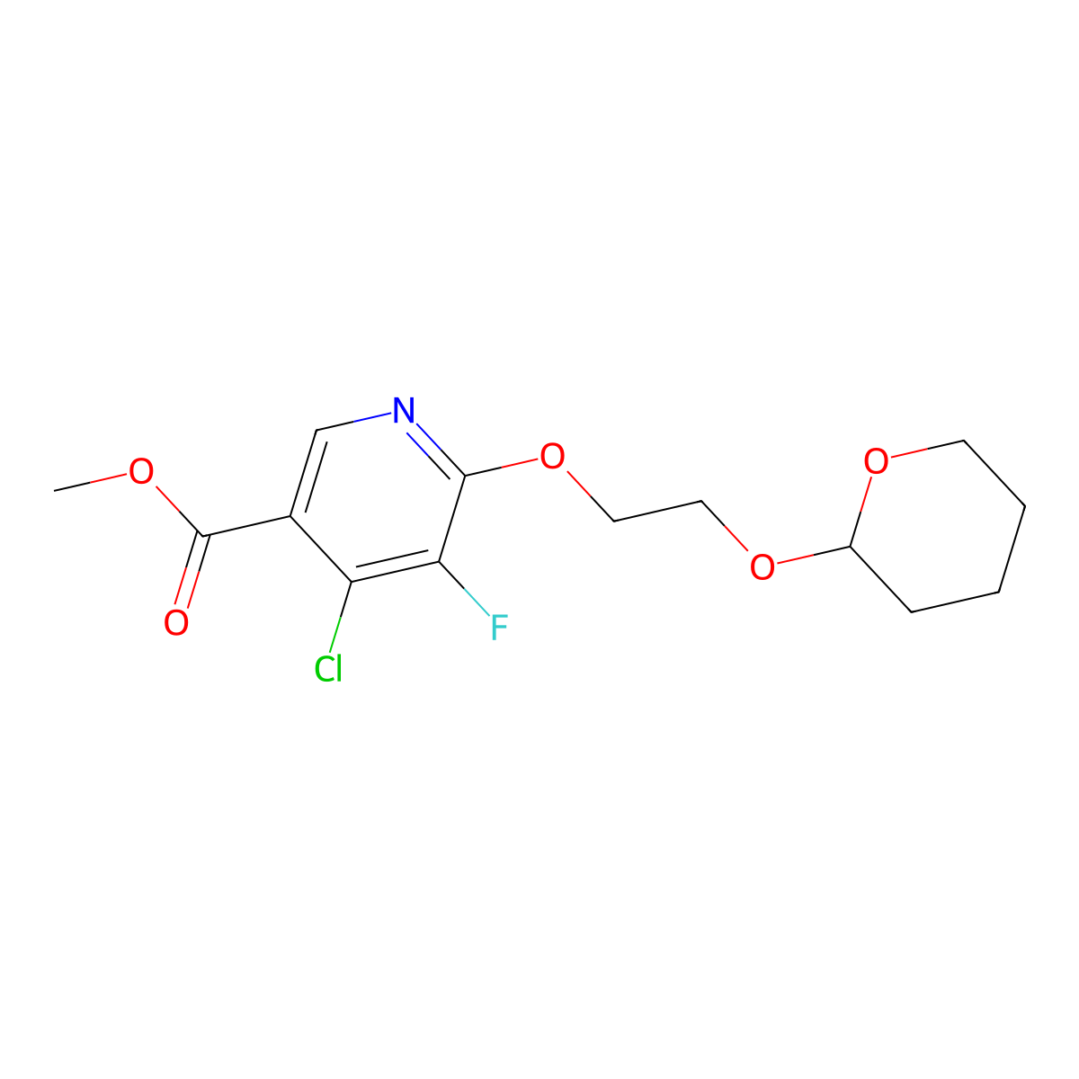 Methyl 4-chloro-5-fluoro-6-[2-[(tetrahydro-2H-pyran-2-YL)oxy]ethoxy]-3-pyridinecarboxylate molecular structure, CAS 2711860-08-9