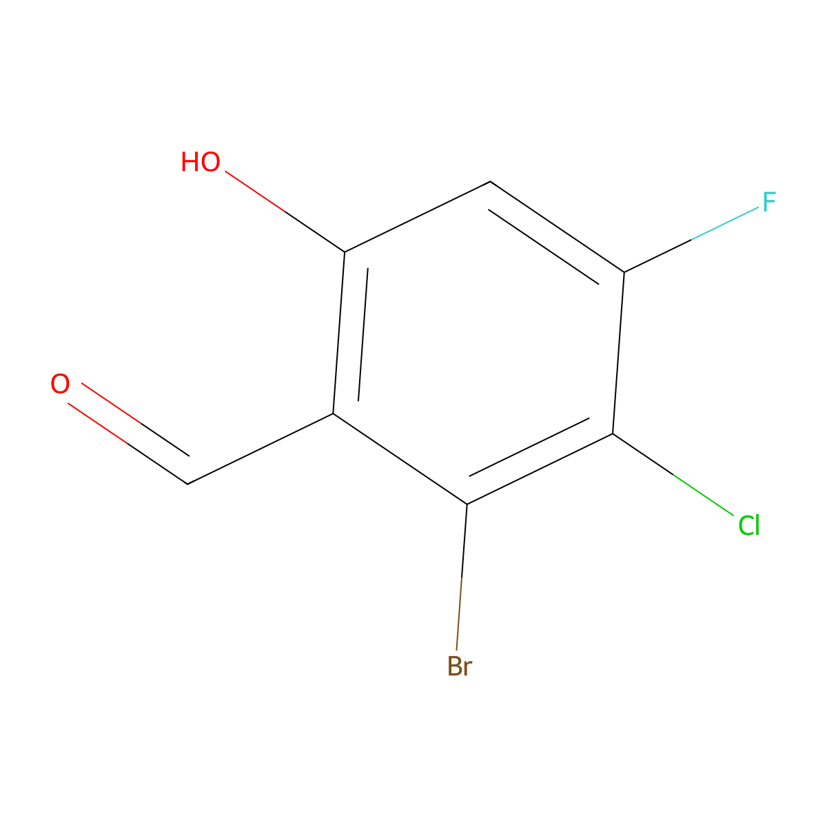 2-Bromo-3-chloro-4-fluoro-6-hydroxybenzaldehyde molecular structure, CAS 2711860-78-3