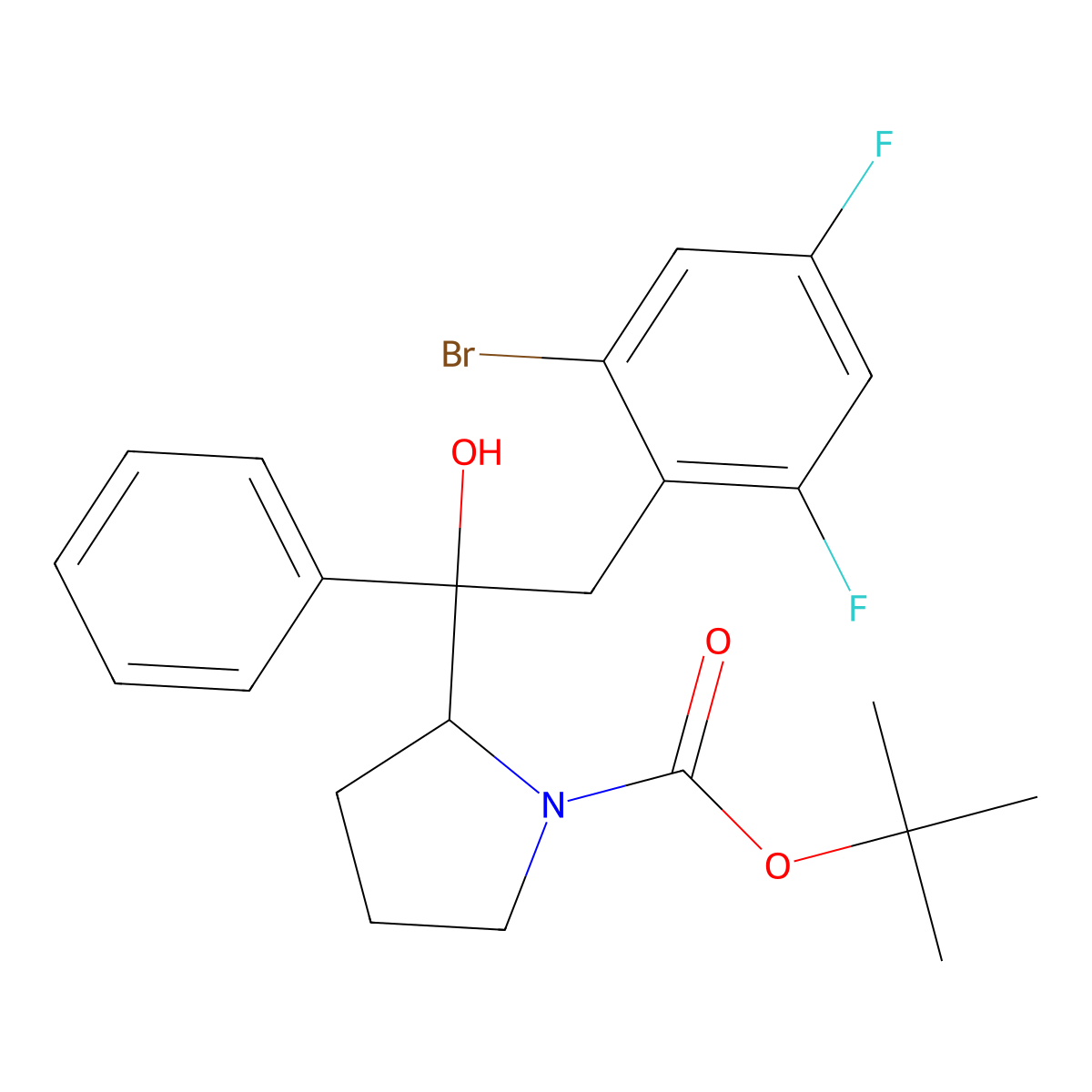 tert-butyl (S)-2-((S)-2-(2-bromo-4,6-difluorophenyl)-1-hydroxy-1-phenylethyl)pyrrolidine-1-carboxylate molecular structure, CAS 2711862-57-4