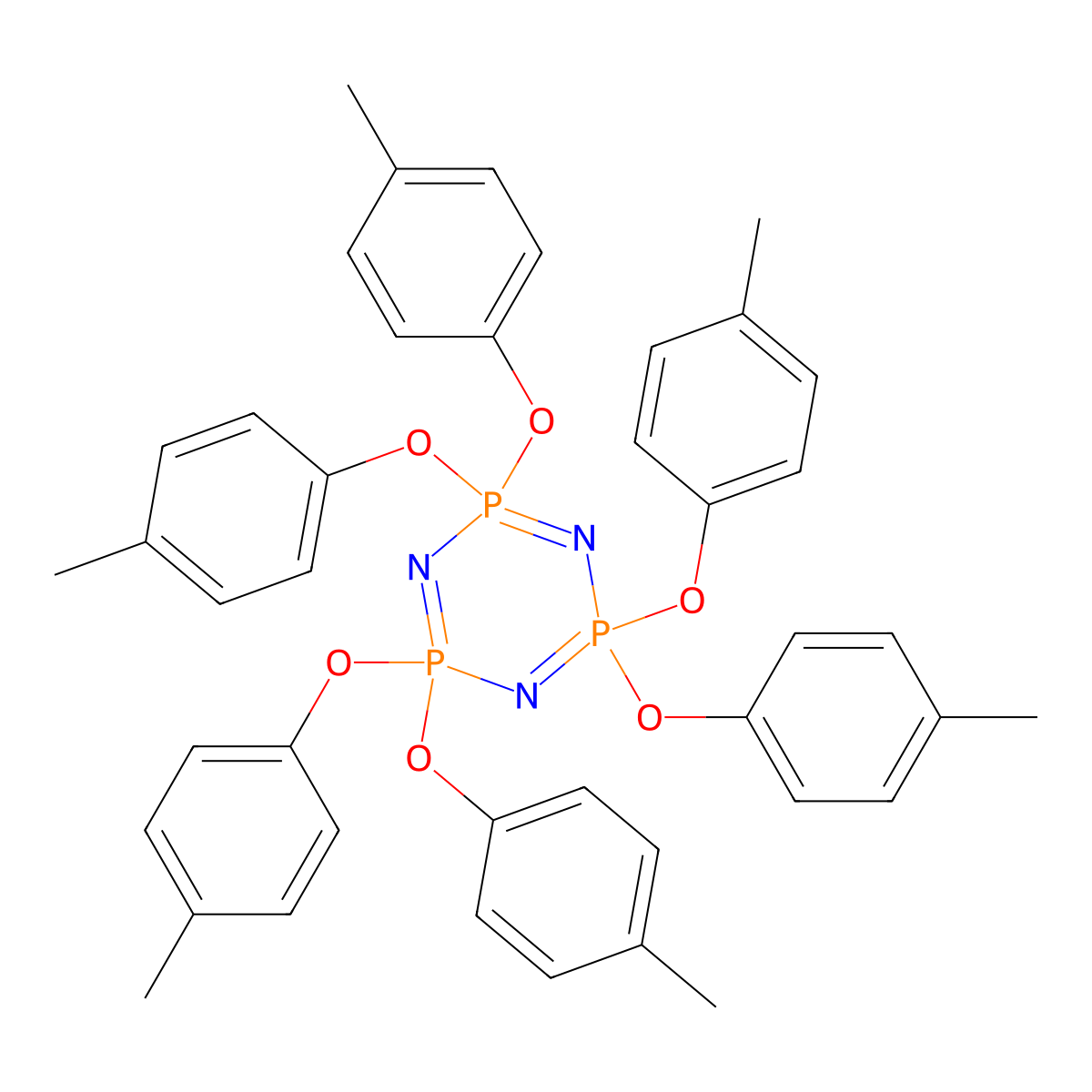 2,2,4,4,6,6-Hexakis-P-tolyloxy-,,-(1,3,5,2,4,6)triazatriphosphinine molecular structure, CAS 27122-73-2