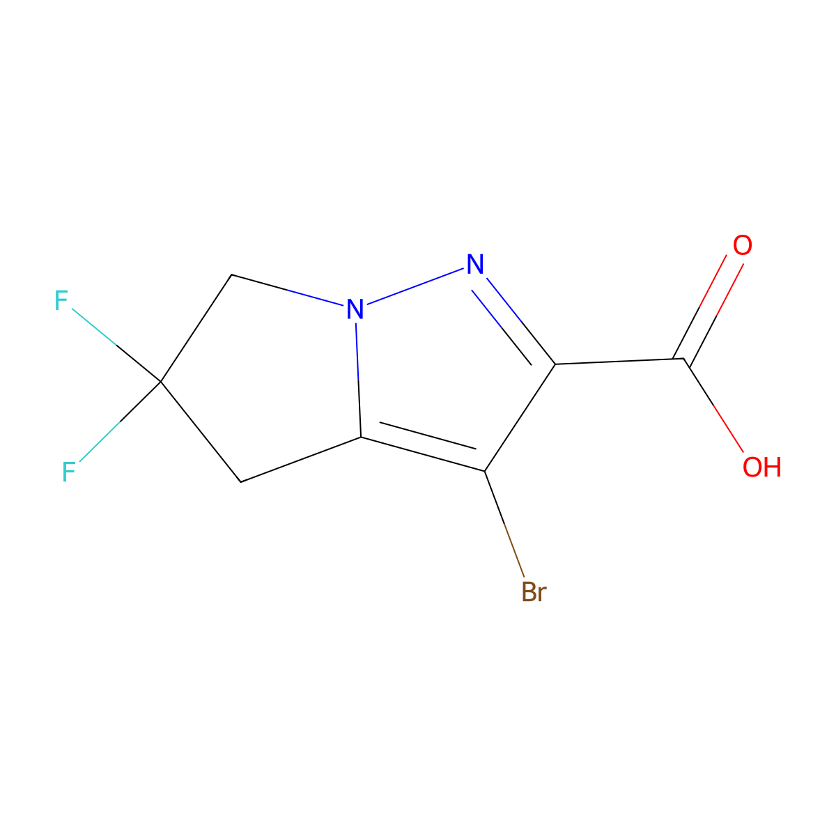 3-bromo-5,5-difluoro-4H,5H,6H-pyrrolo[1,2-b]pyrazole-2-carboxylic acid molecular structure, CAS 2712429-95-1