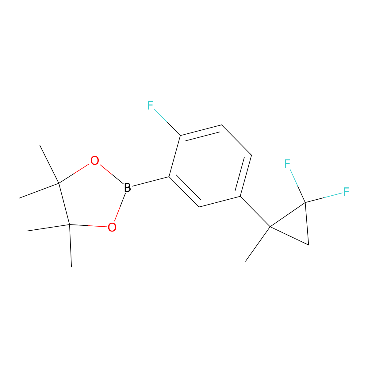 2-(5-(2,2-Difluoro-1-methylcyclopropyl)-2-fluorophenyl)-4,4,5,5-tetramethyl-1,3,2-dioxaborolane molecular structure, CAS 2712544-73-3