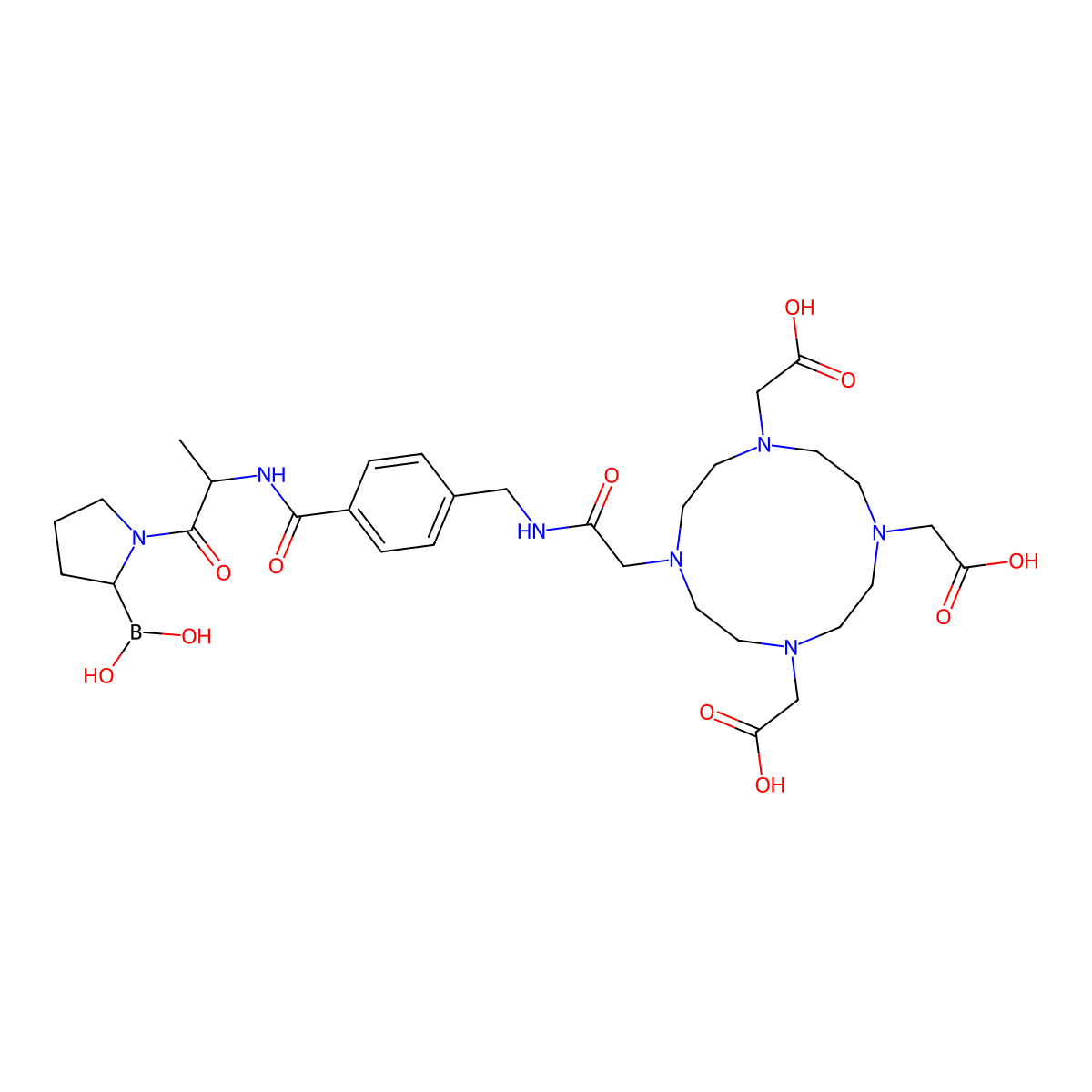 DOTA-aminomethyl-Bz-D-Ala-boroPro molecular structure, CAS 2715113-34-9