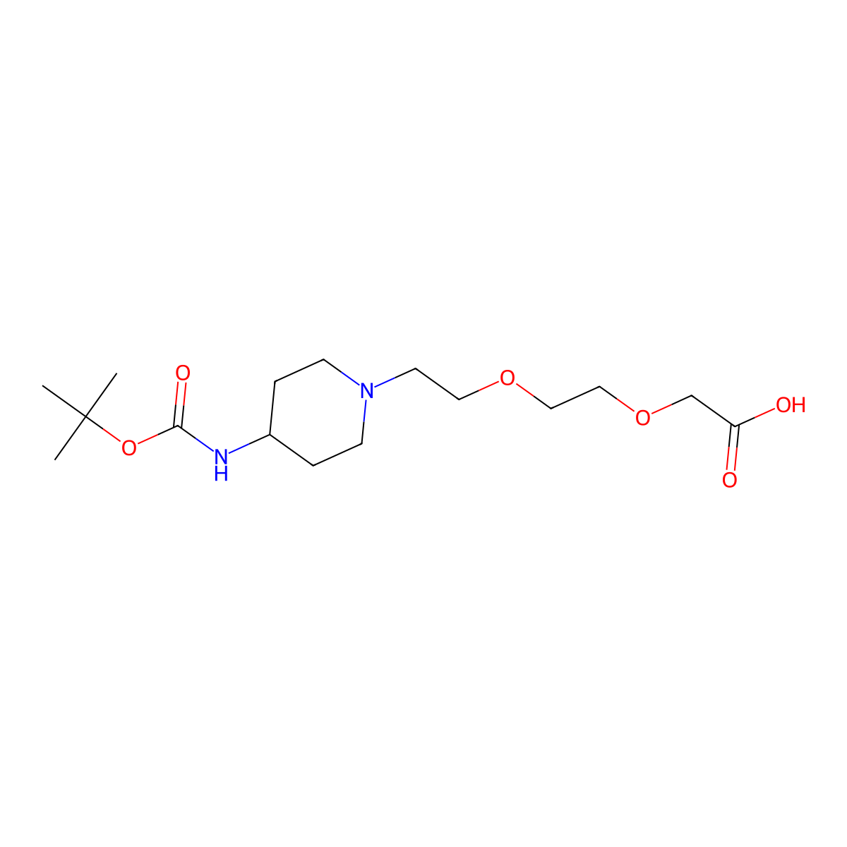 2-(2-(2-(4-{[(Tert-butoxy)carbonyl]amino}piperidin-1-yl)ethoxy)ethoxy)acetic acid molecular structure, CAS 2716124-88-6
