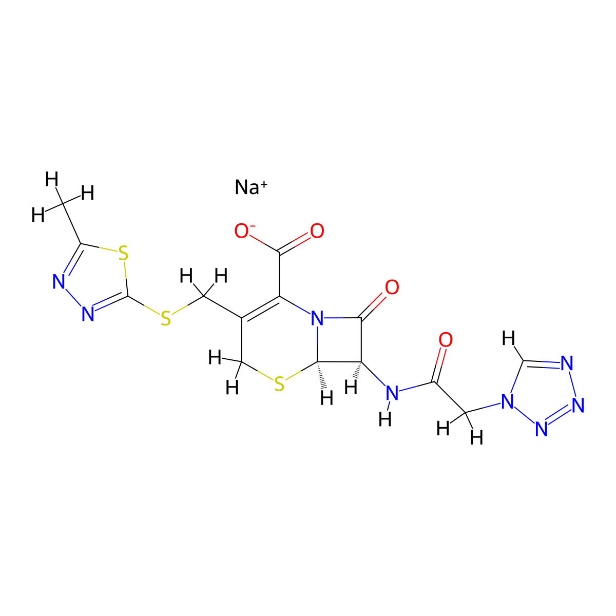 sodium (6R,7R)-3-[(5-methyl-1,3,4-thiadiazol-2-yl)sulfanylmethyl]-8-oxo-7-[[2-(tetrazol-1-yl)acetyl]amino]-5-thia-1-azabicyclo[4.2.0]oct-2-ene-2-carboxylate molecular structure, CAS 27164-46-1