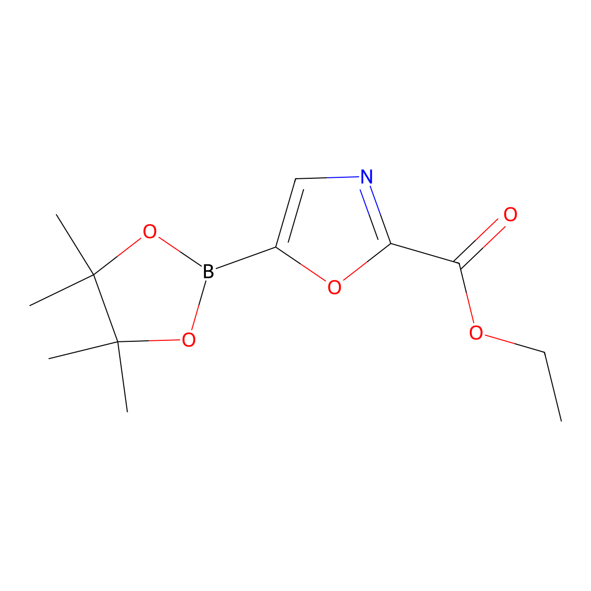 Ethyl 5-(4,4,5,5-tetramethyl-1,3,2-dioxaborolan-2-yl)oxazole-2-carboxylate molecular structure, CAS 2716848-86-9