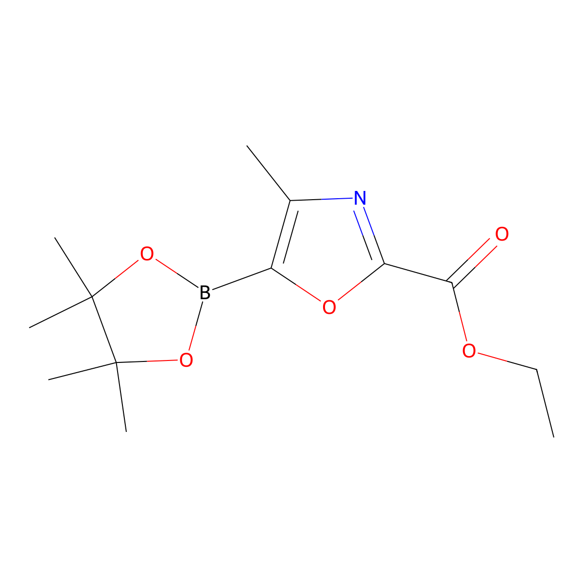 2-Ethoxycarbonyl-4-methyl-oxazole-5-boronic acid pinacol ester molecular structure, CAS 2716849-18-0
