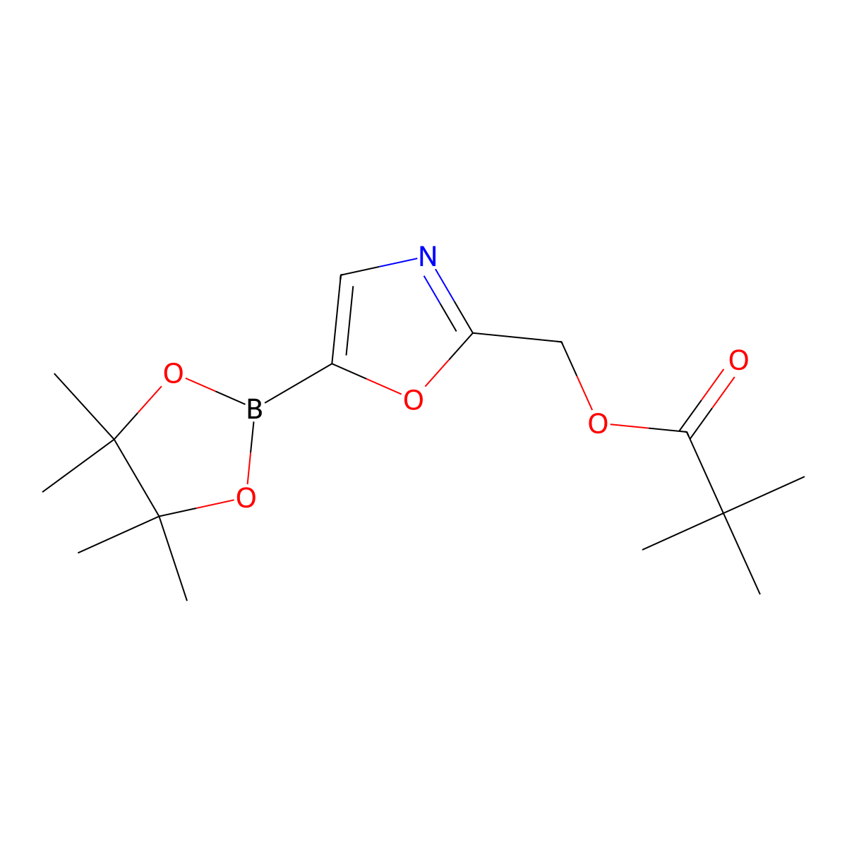2,2-Dimethyl-propionic acid 5-(4,4,5,5-tetramethyl-[1,3,2]dioxaborolan-2-yl)-oxazol-2-ylmethyl ester molecular structure, CAS 2716849-27-1
