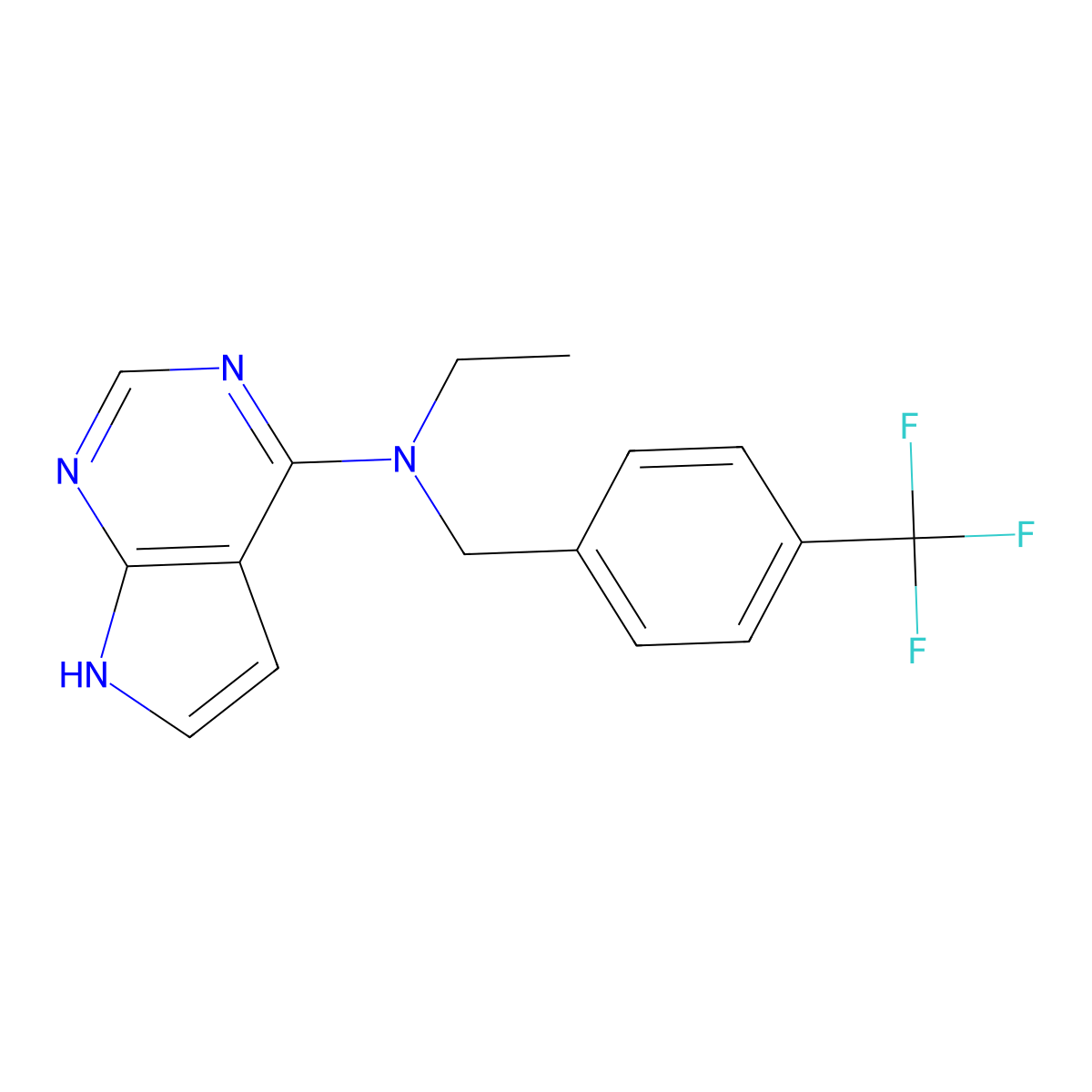 N-ethyl-N-{[4-(trifluoromethyl)phenyl]methyl}-7H-pyrrolo[2,3-d]pyrimidin-4-amine molecular structure, CAS 2716899-83-9