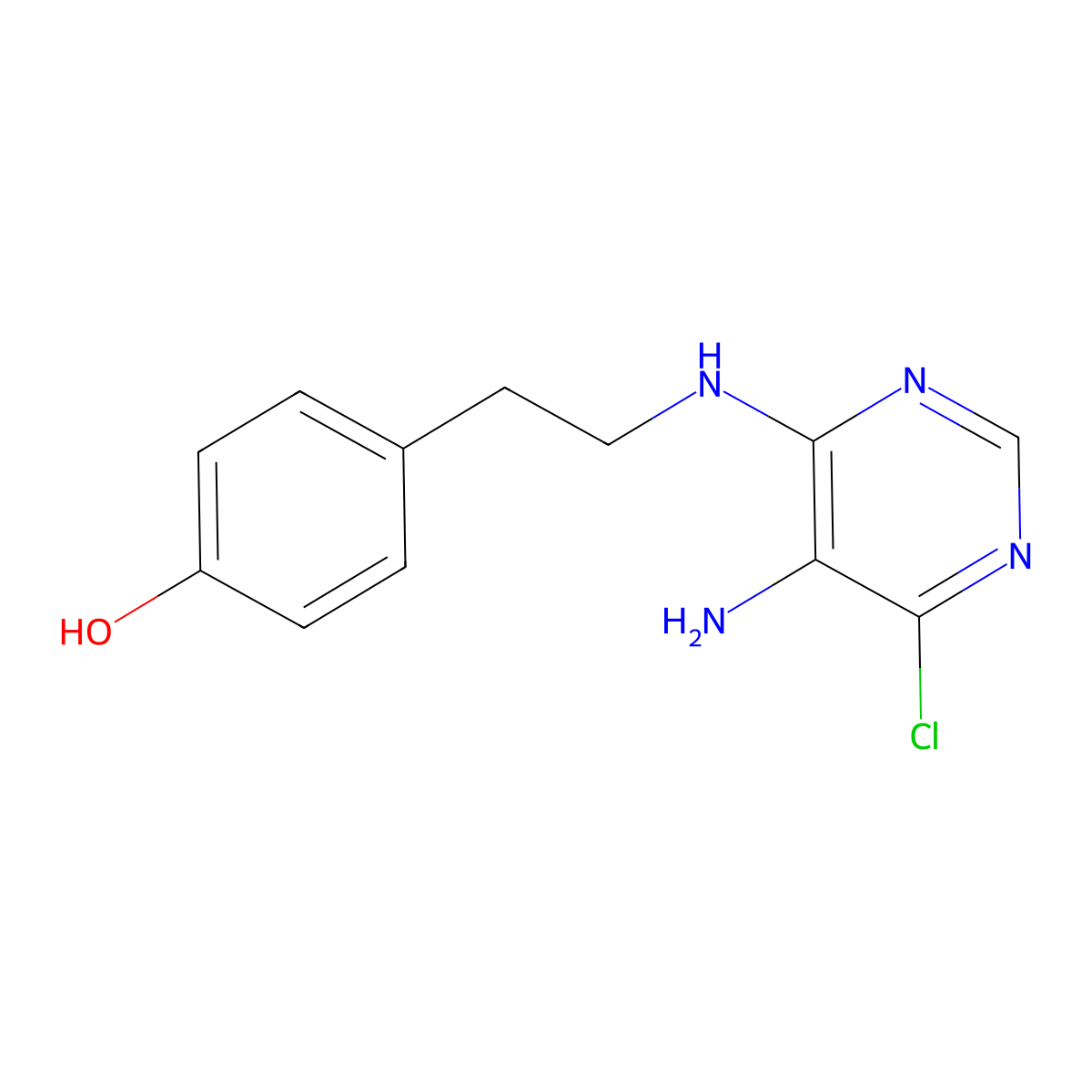 4-[2-[(5-Amino-6-chloropyrimidin-4-yl)amino]ethyl]phenol molecular structure, CAS 27174-58-9