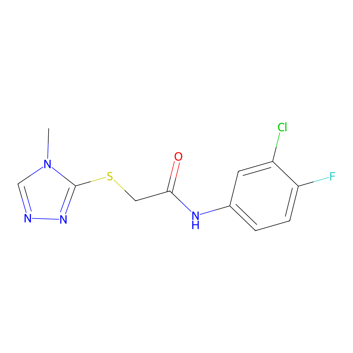 N-(3-Chloro-4-fluorophenyl)-2-[(4-methyl-4H-1,2,4-triazol-3-yl)sulfanyl]acetamide molecular structure, CAS 271772-66-8