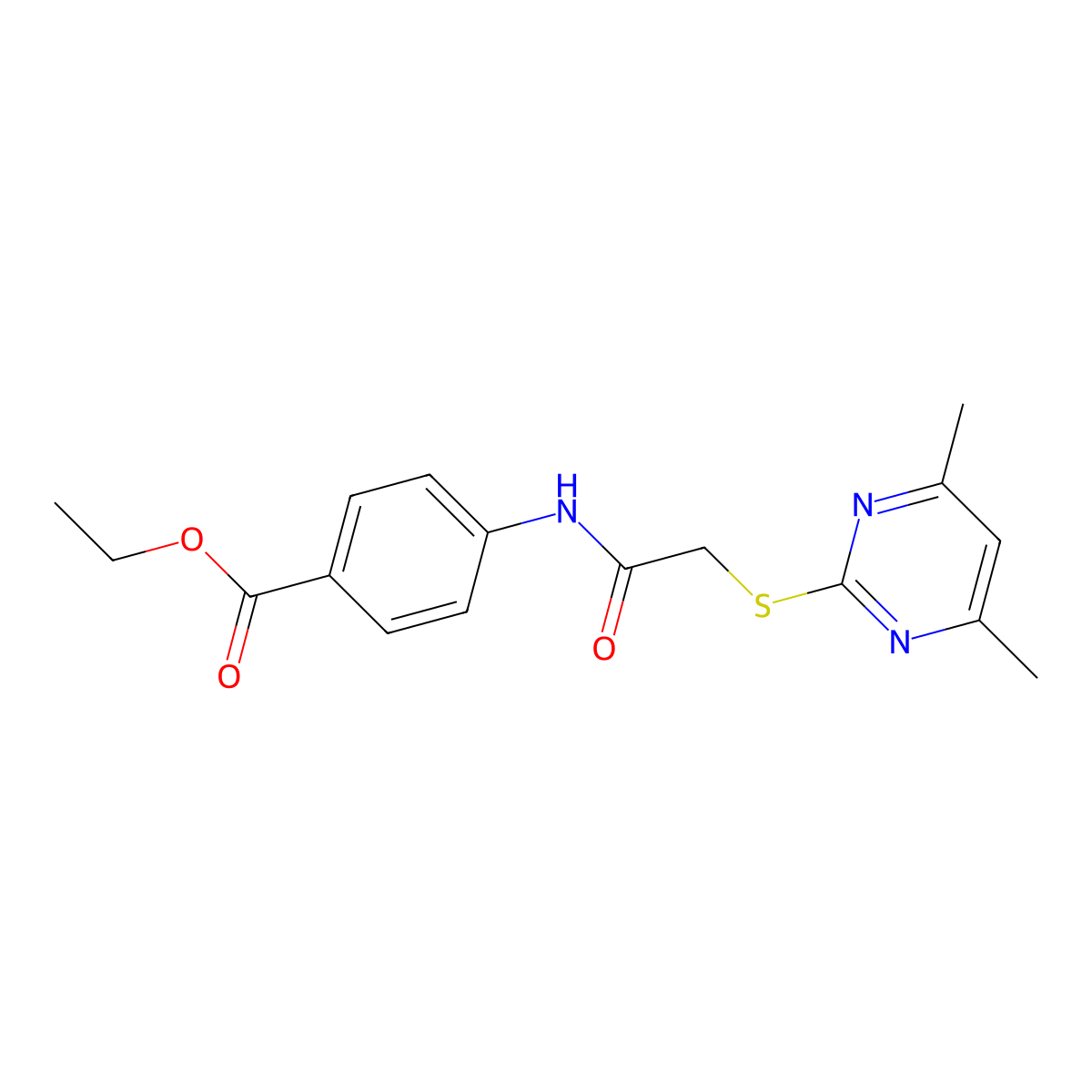 Ethyl 4-({[(4,6-dimethylpyrimidin-2-yl)sulfanyl]acetyl}amino)benzoate molecular structure, CAS 271772-68-0