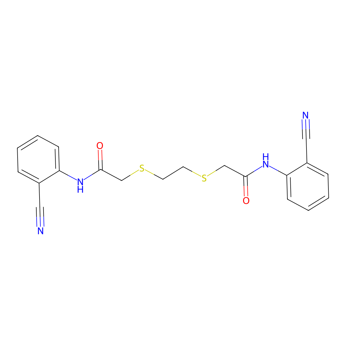 2,2'-(ethane-1,2-diyldisulfanediyl)bis[N-(2-cyanophenyl)acetamide] molecular structure, CAS 271772-70-4