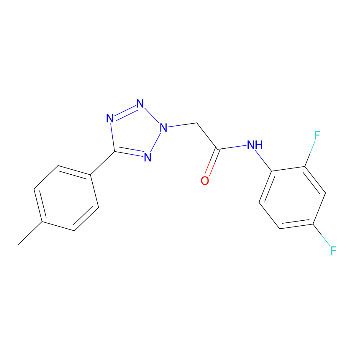 Acetamide, N-(2,4-difluorophenyl)-2-(5-p-tolyl-tetrazol-2-yl)- molecular structure, CAS 271775-47-4