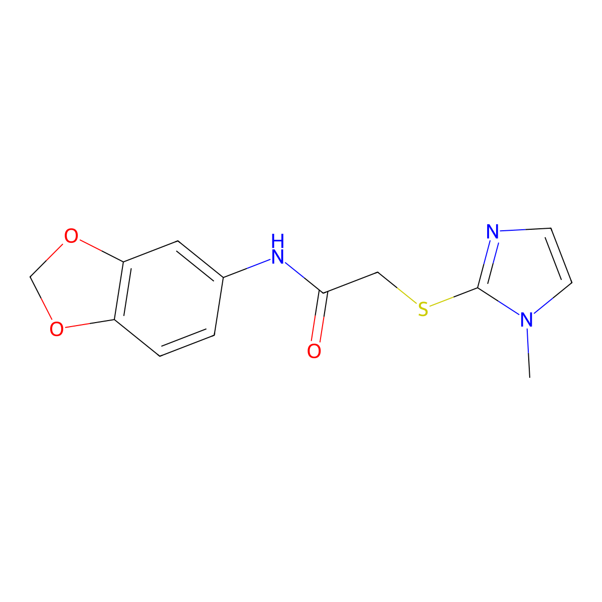 N-(1,3-benzodioxol-5-yl)-2-[(1-methyl-1H-imidazol-2-yl)sulfanyl]acetamide molecular structure, CAS 271775-73-6