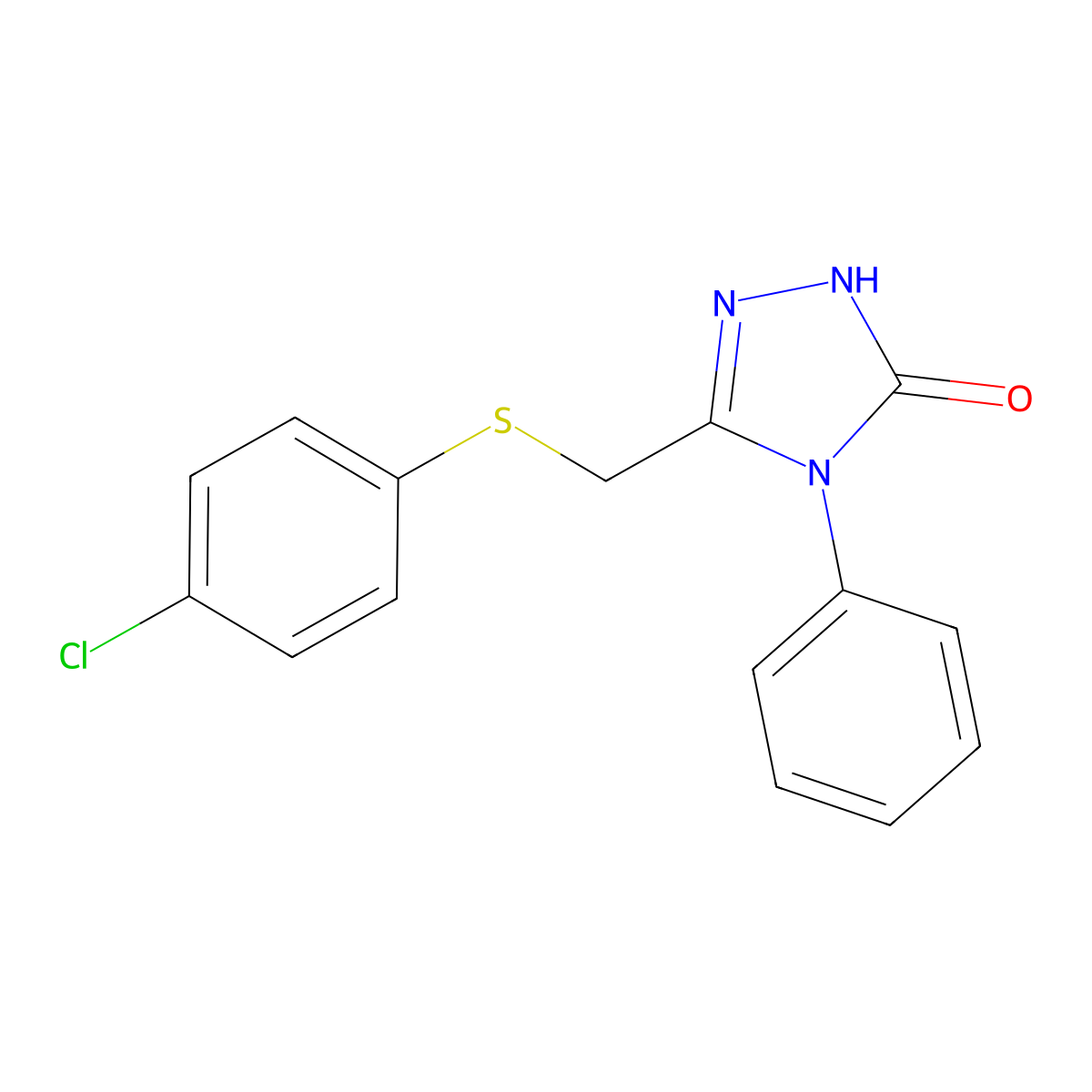 5-(((4-chlorophenyl)thio)methyl)-4-phenyl-2,4-dihydro-3H-1,2,4-triazol-3-one molecular structure, CAS 271798-59-5