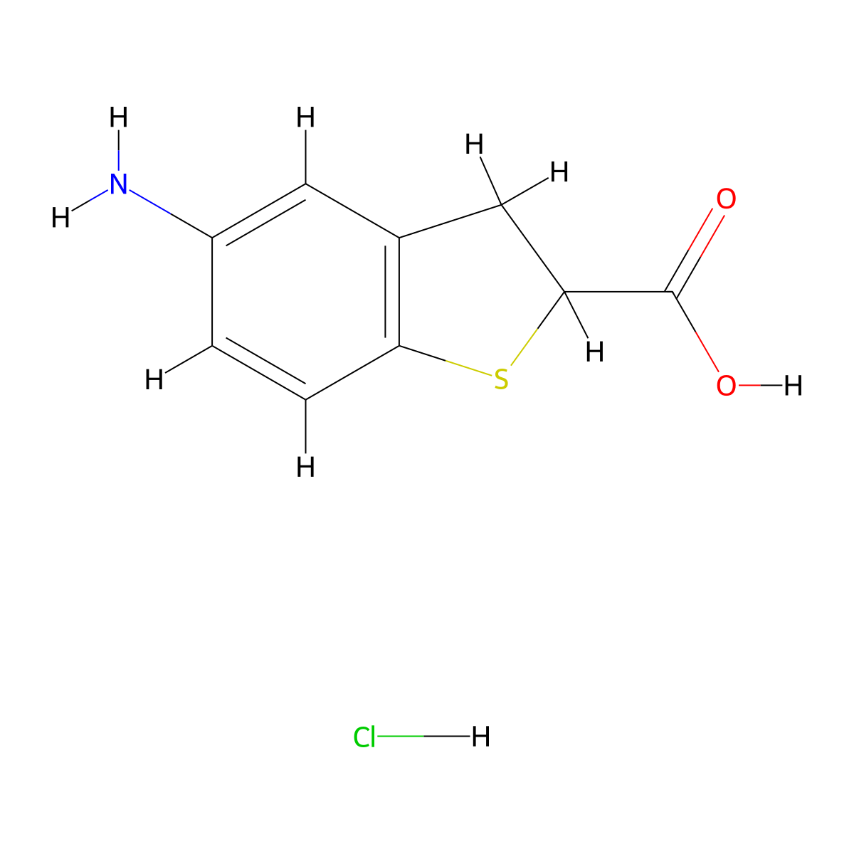 5-Amino-2,3-dihydro-1-benzothiophene-2-carboxylic acid hydrochloride molecular structure, CAS 2718567-81-6