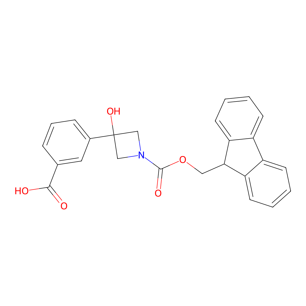 3-(1-{[(9H-fluoren-9-yl)methoxy]carbonyl}-3-hydroxyazetidin-3-yl)benzoic acid molecular structure, CAS 2719031-38-4