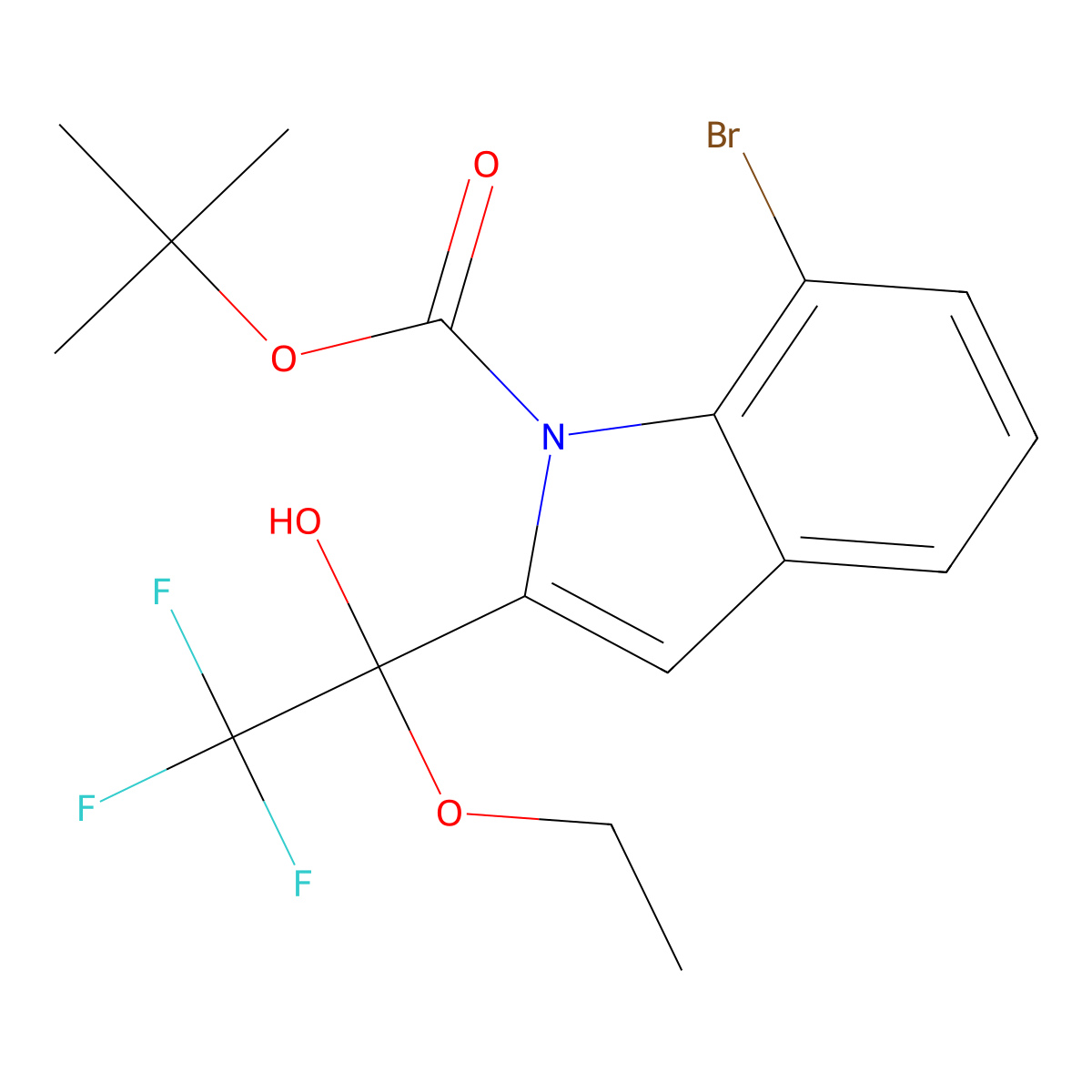 tert-Butyl 7-bromo-2-(1-ethoxy-2,2,2-trifluoro-1-hydroxyethyl)indole-1-carboxylate molecular structure, CAS 2719031-93-1