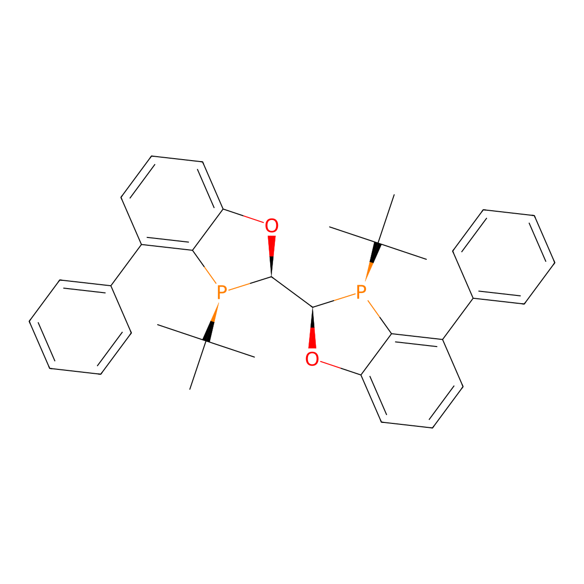 (2R,2'R,3R,3'R)-3,3'-di-tert-butyl-4,4'-diphenyl-2,2',3,3'-tetrahydro-2,2'-bibenzo[d][1,3]oxaphosphole , (2R,2'R,3R,3'R)-Ph-BIBOP molecular structure, CAS 2719857-97-1