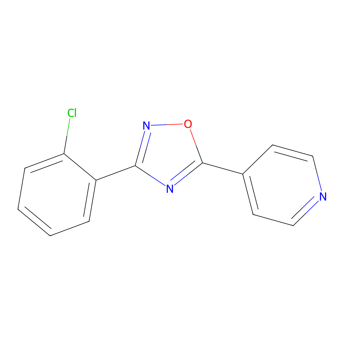 3-(2-Chlorophenyl)-5-pyridin-4-yl-1,2,4-oxadiazole molecular structure, CAS 27199-43-5