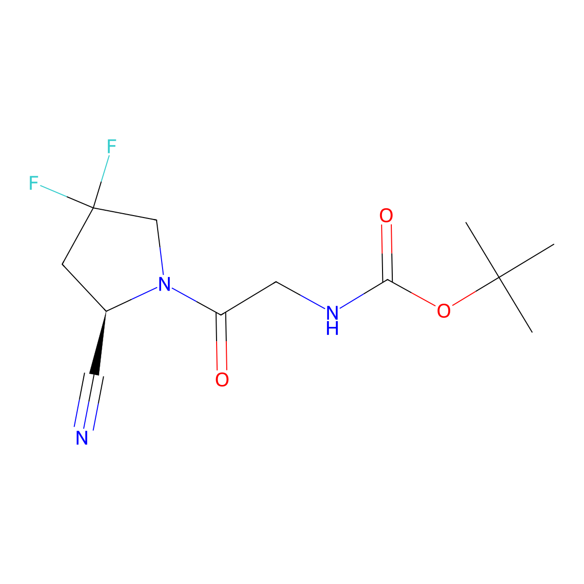 tert-butyl (R)-(2-(2-cyano-4,4-difluoropyrrolidin-1-yl)-2-oxoethyl)carbamate molecular structure, CAS 2721077-77-4