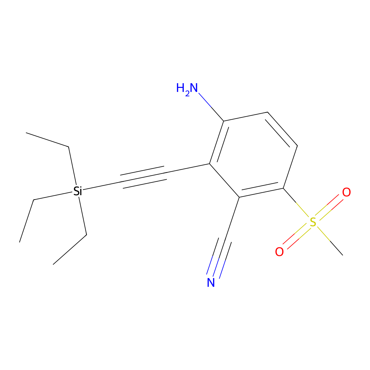 3-Amino-6-(methylsulfonyl)-2-((triethylsilyl)ethynyl)benzonitrile molecular structure, CAS 2721125-51-3