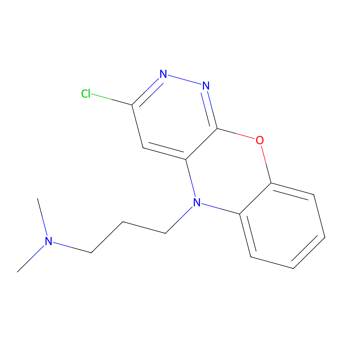 3-(3-chloro-5H-pyridazino[3,4-b][1,4]benzoxazin-5-yl)-N,N-dimethylpropan-1-amine molecular structure, CAS 27225-85-0