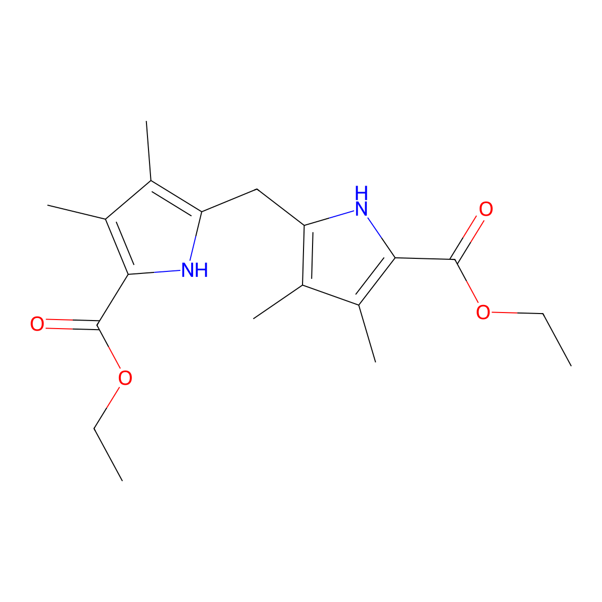 Diethyl 2,2'-methylenebis(3,4-dimethyl-5-pyrrolecarboxylate) molecular structure, CAS 27226-48-8