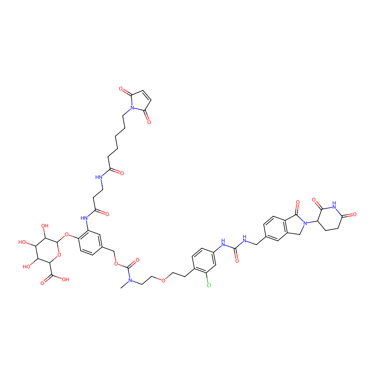MC-(|A-Ala)-PABC-(|A-D-GlcUA)-amide-PEG1-CH2-CC-885 molecular structure, CAS 2722697-86-9