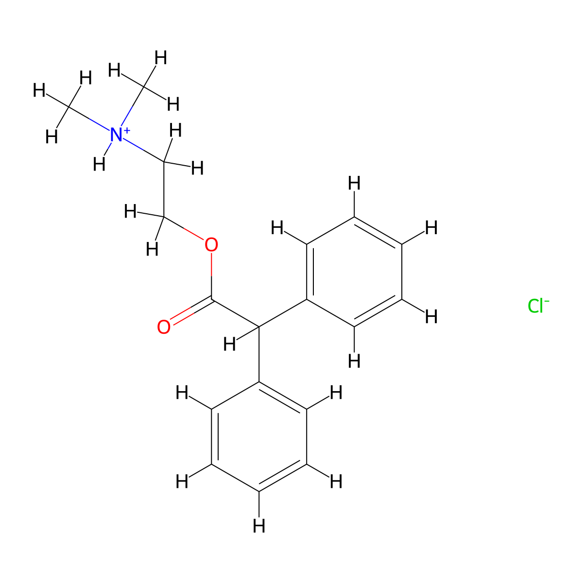 Acetic acid, diphenyl-, 2-(dimethylamino)ethyl ester, hydrochloride molecular structure, CAS 2723-37-7