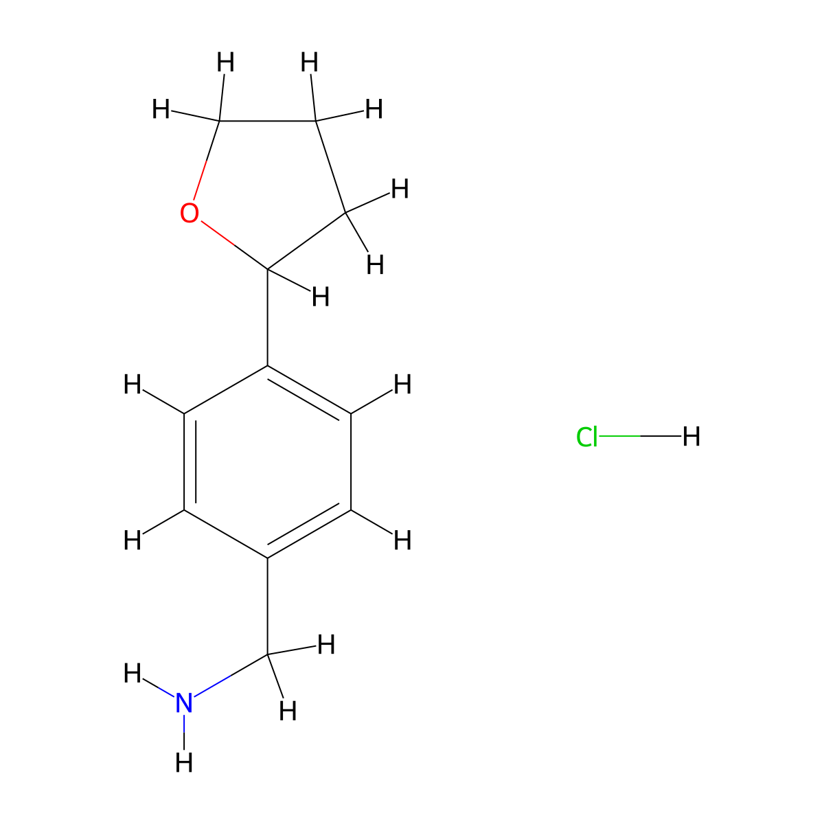 1-[4-(Oxolan-2-yl)phenyl]methanamine hydrochloride molecular structure, CAS 2723792-36-5