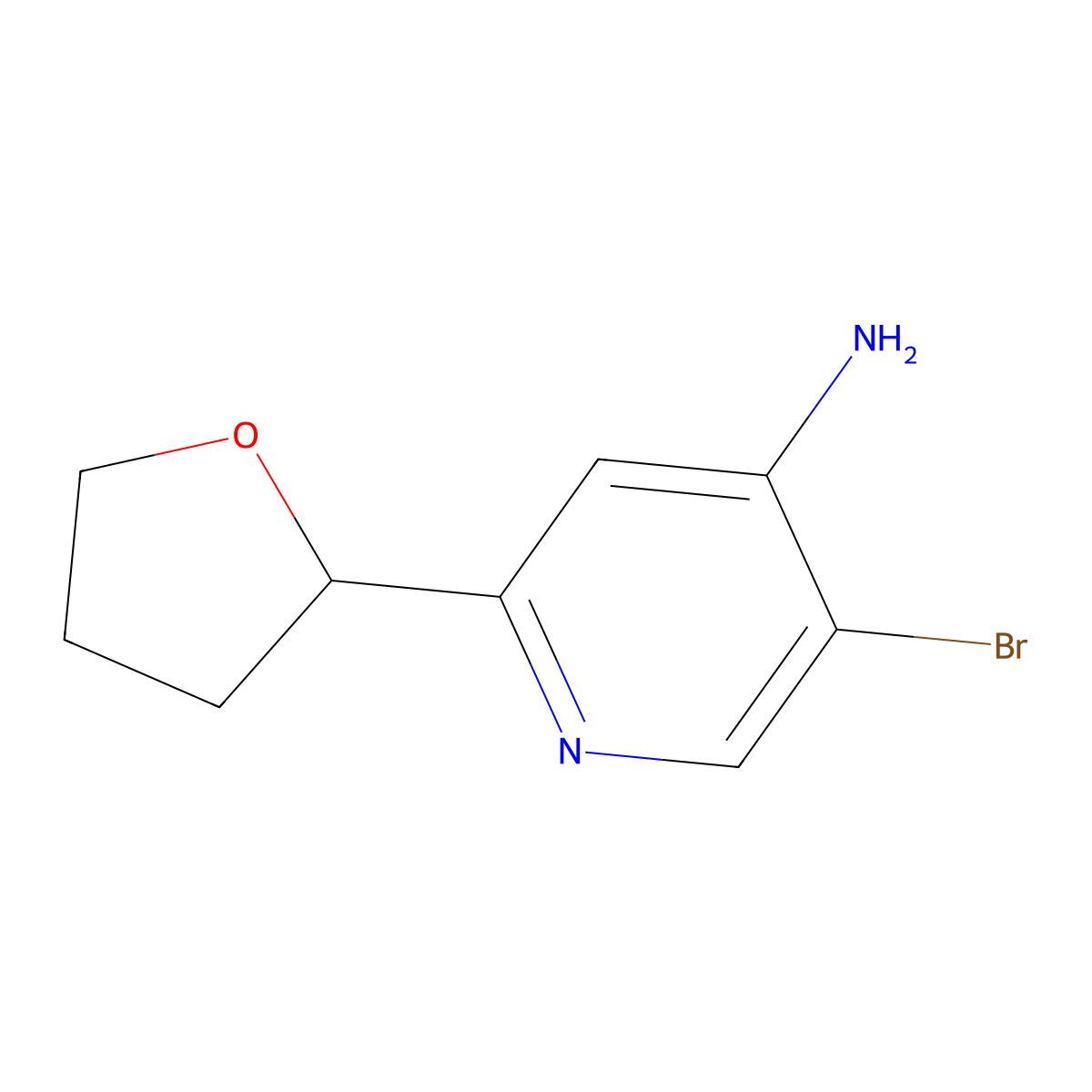 5-Bromo-2-(tetrahydrofuran-2-yl)pyridin-4-amine molecular structure, CAS 2723941-02-2