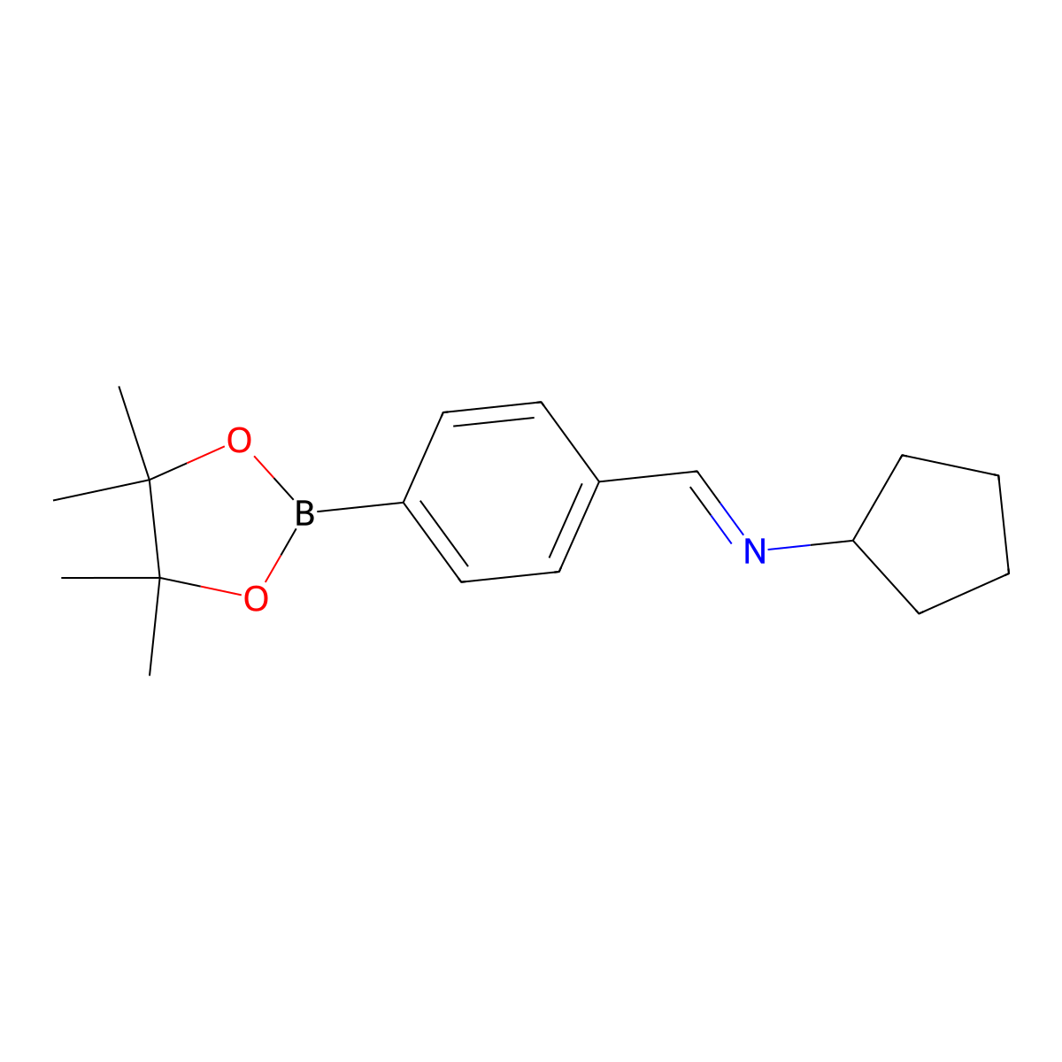 4-(Cyclopentyl)iminomethyl phenyl boronic acid pinacol ester molecular structure, CAS 2724208-09-5