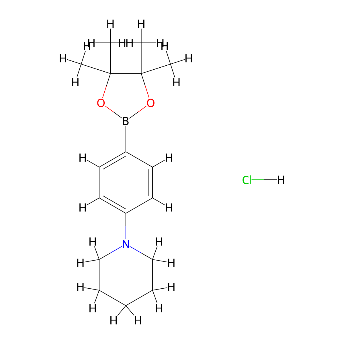 1-[4-(Tetramethyl-1,3,2-dioxaborolan-2-yl)phenyl]piperidine hydrochloride molecular structure, CAS 2724208-31-3
